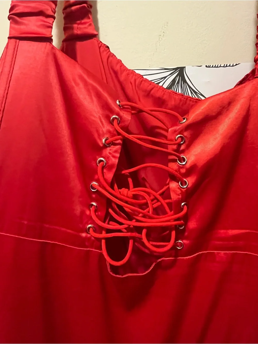 Red Satin bubble hem mini dress - women dresses